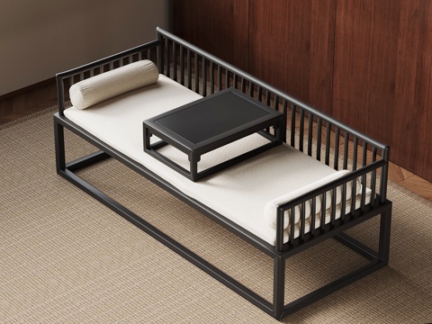  新中式罗汉床3d模型 