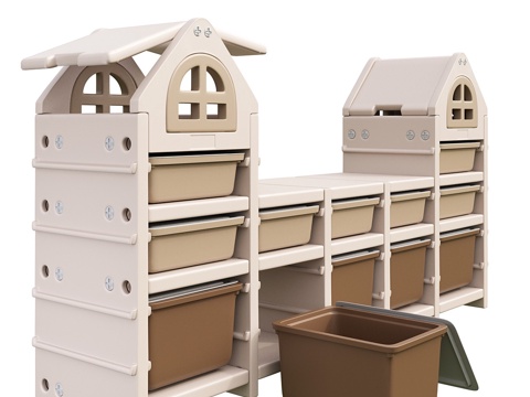  现代奶油风儿童玩具收纳柜3d模型 