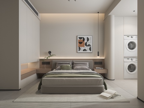  原木风卧室床3d模型 