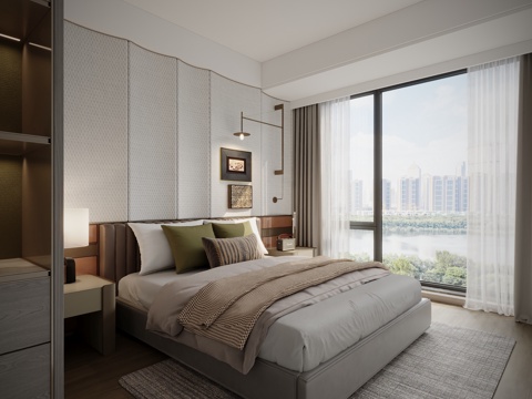 现代样板主卧室su模型