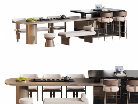 岛台茶桌椅椅组合su模型