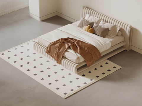 现代奶油风双人床su模型