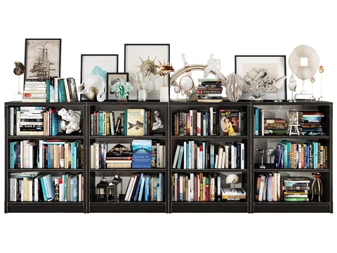  暗色系书架套装3d模型 