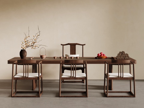 新中式餐桌椅su模型