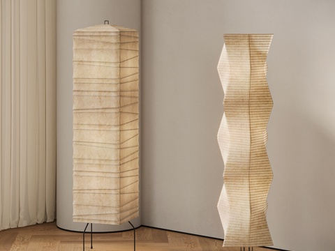 侘寂风日式落地灯 野口勇落地灯 纸质落地灯su模型