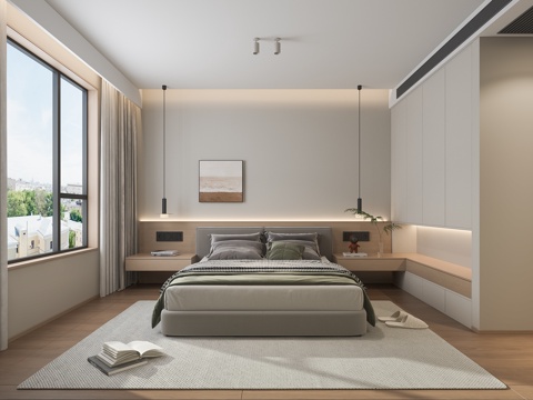  原木风卧室床3d模型 