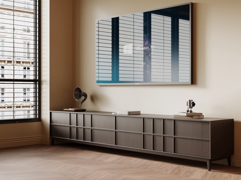 现代中古风电视柜 壁挂式电视su模型