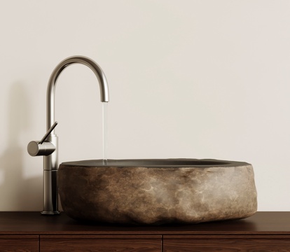 侘寂中古台盆 水龙头 新中式台盆su模型