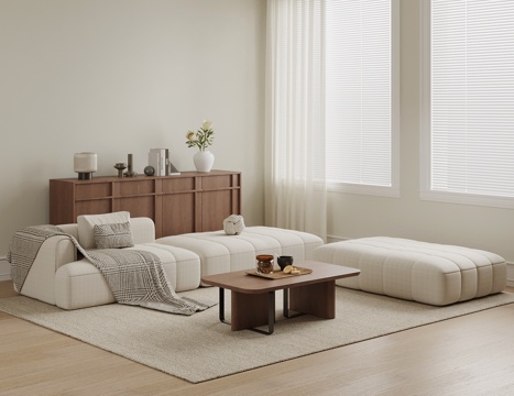 现代中古风沙发 沙发茶几组合su模型