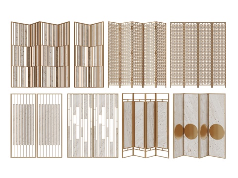 现代轻奢屏风隔断 金属屏风 大理石屏风 镂空屏风su模型