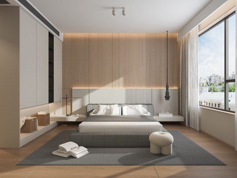  原木风主卧室3d模型 