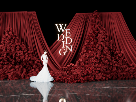 秀场风  红色布幔造型 婚礼花艺su模型