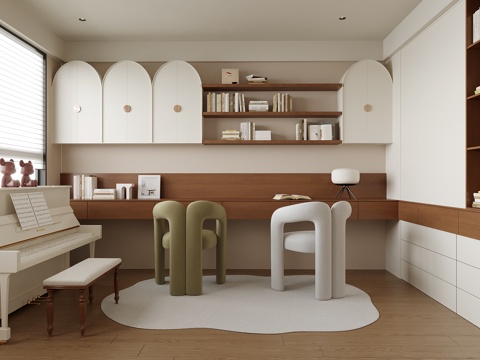  现代书房 书桌椅 书柜3d模型 
