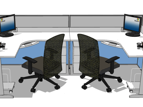 办公桌 工位 屛风卡位 办公椅su模型