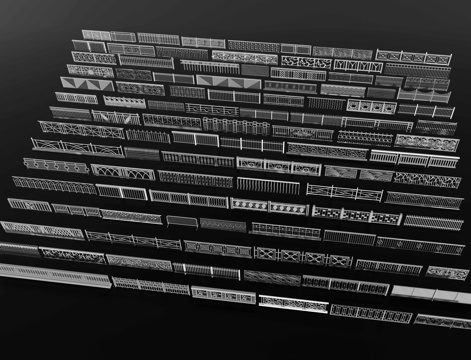 现代铁艺栏杆 金属栅栏 围栏 防护栏 景观防护栏 扶手 围挡su模型