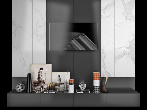  电视墙套装353d模型 