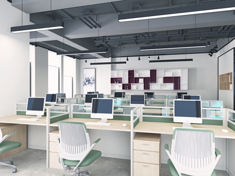  办公室 最新全套施工图 效果图合集cad施工图 