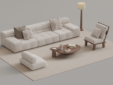 中古风沙发茶几组合su模型