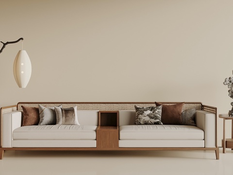 宋式三人沙发 多人沙发 边几 屏风背景=su模型