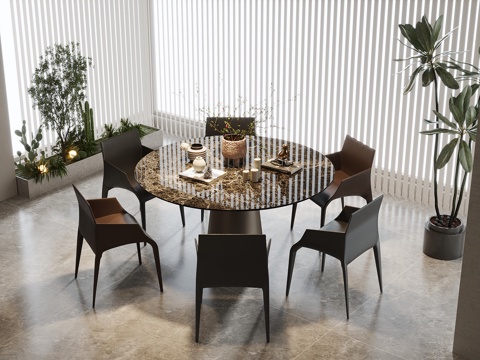  现代意式餐桌椅 圆形餐桌椅3d模型 