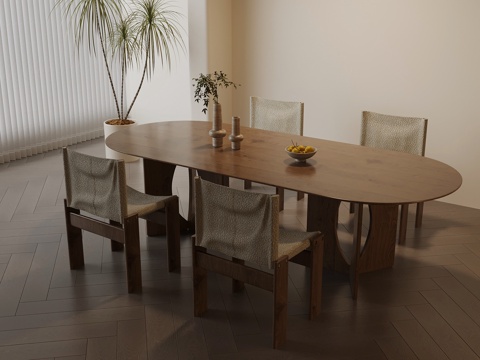 中古风餐桌椅su模型