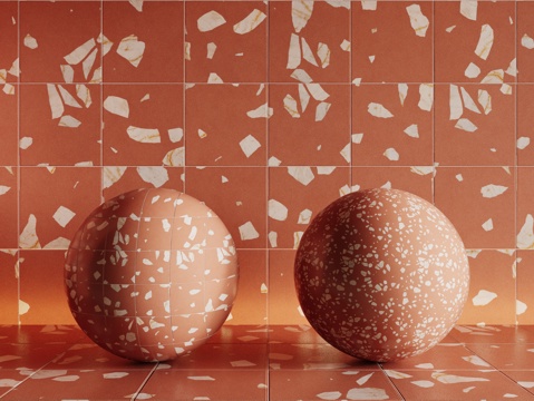 现代橙色水磨石 墙砖 瓷砖 马赛克 石材su模型