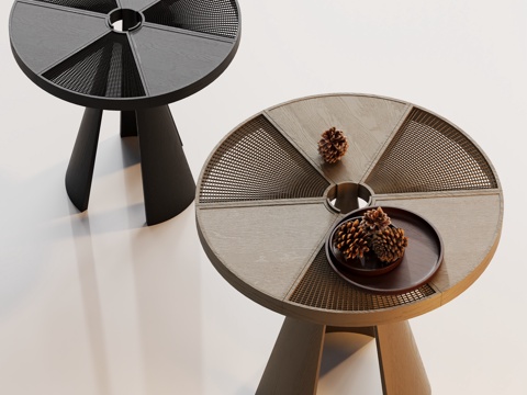 原木中古角几边几圆几su模型