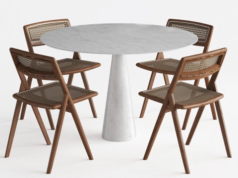  现代侘寂圆餐桌椅组合3d模型 