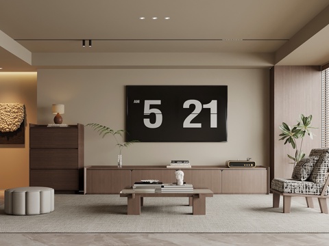 中古风客厅 电视柜 沙发茶几组合su模型