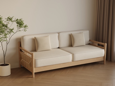 侘寂中古沙发 多人沙发su模型