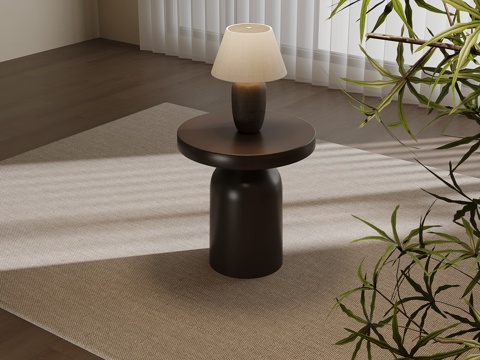 新中式边几 实木圆几su模型