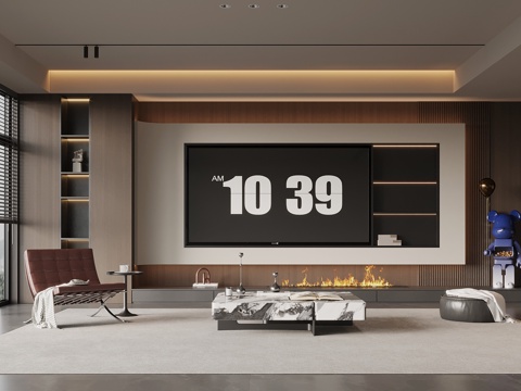  现代意式客厅 电视背景墙 电视柜 沙发茶几组合3d模型 