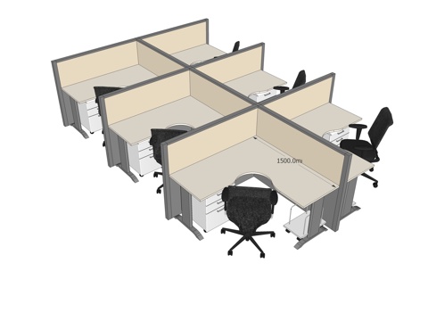 办公桌 工位 屛风卡位 办公椅su模型