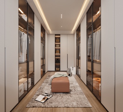  现代衣帽间 衣柜 凳子 衣帽间3d模型 