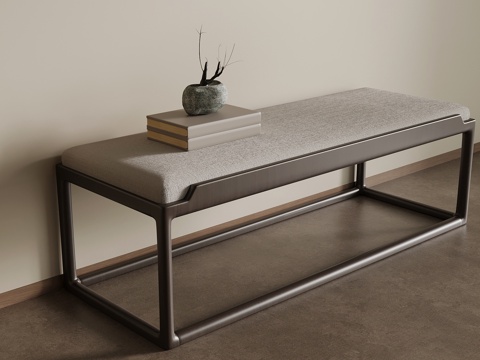 新中式换鞋凳 床尾凳su模型