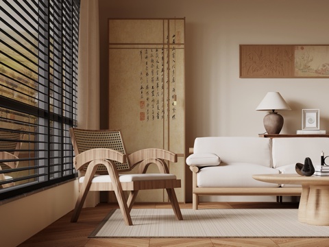 新中式休闲椅 沙发椅su模型