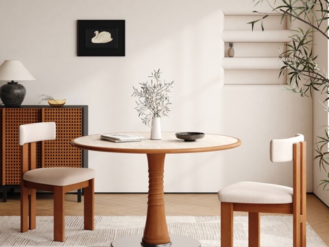  复古餐桌椅 法式圆餐桌椅 实木圆餐桌椅3d模型 