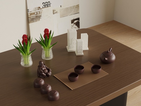 新中式摆件 花瓶 茶具su模型