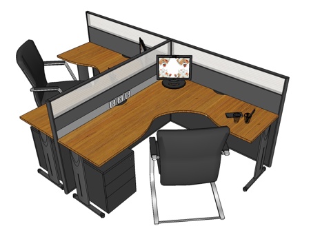 办公桌 工位 屛风卡位 办公椅su模型