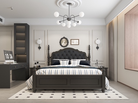  美式卧室床书桌3d模型 