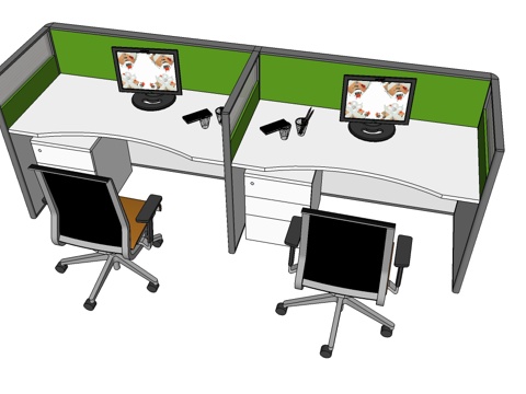 办公桌 工位 屛风卡位 办公椅su模型