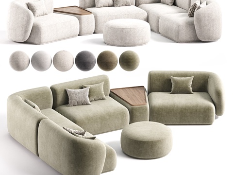  现代奶油风 Meridiani Rene 模块化沙发3d模型 