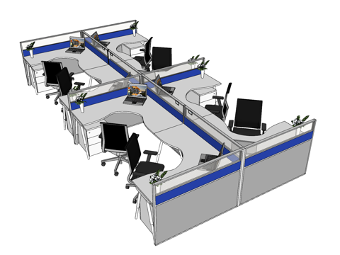 办公桌 工位 屛风卡位 办公椅su模型