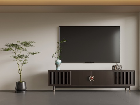 新中式电视柜 矮柜su模型