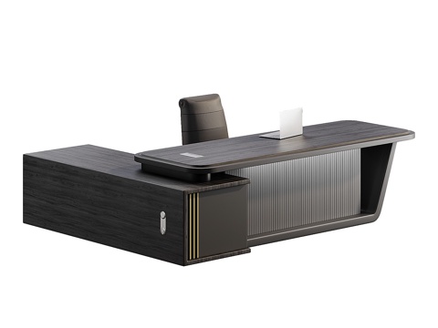  现代实木办公桌椅3d模型 