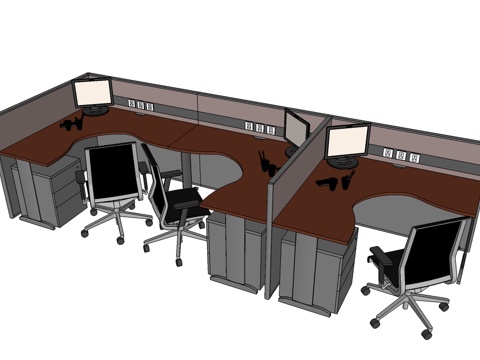 办公桌 工位 屛风卡位 办公椅su模型