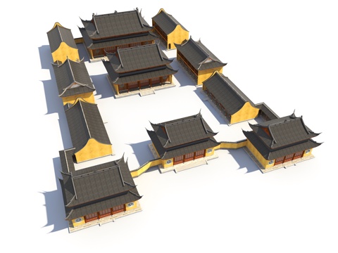  中式寺庙 标准寺庙 大雄宝殿 庙宇3d模型 