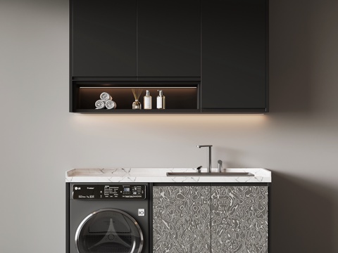 现代意式洗衣机柜su模型