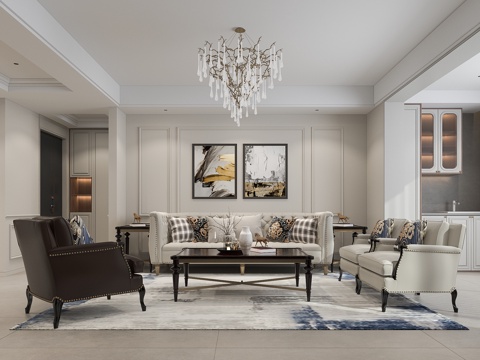  美式客厅沙发茶几3d模型 