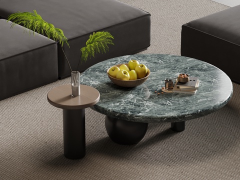 现代意式茶几 圆形茶几 大理石茶几su模型